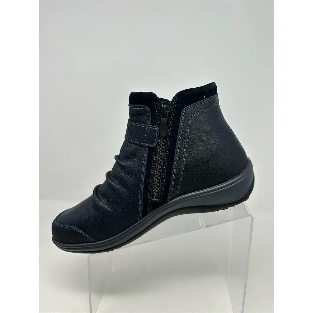 Orthofeet Heidi Womens Orthopedic Navy Blue Ankle Boots Buckle Strap Size 10 W